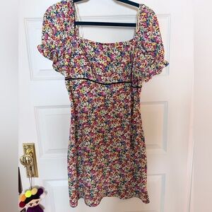 Topshop Multicolor Floral Square-Neck Mini Dress